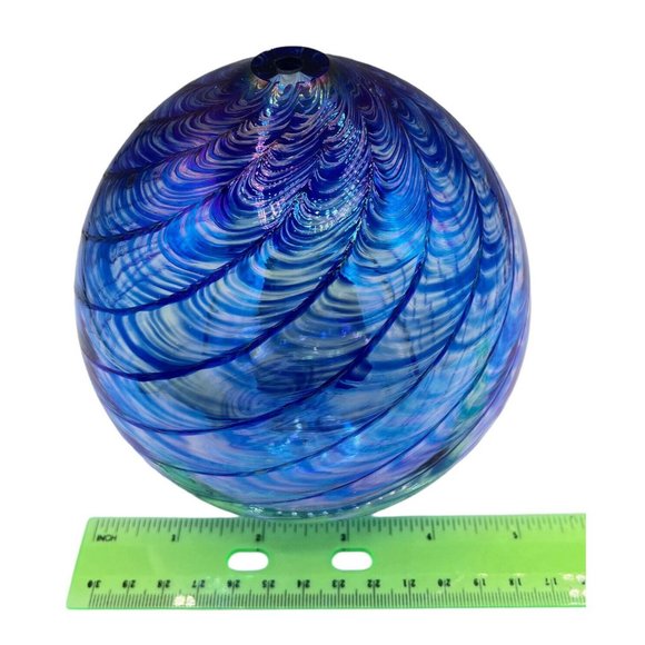 Blue Wave Iridescent Glass Decorative Diffuser Sphere Stem Bud Vase Home Decor - Picture 7 of 12